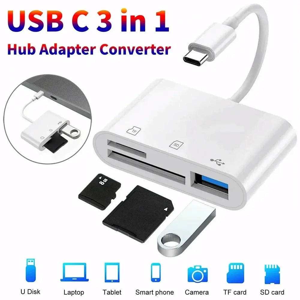 3-in-1 USB-C SD/TF Card Reader OTG Adapter | Fast Transfer Memory Card Reader QXL