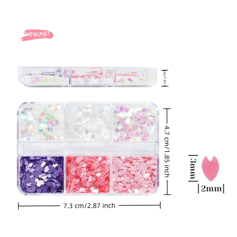 6-Grid Cherry Blossom Nail Glitter Sequins | Holographic Flakes Nail Glitter Sequins QXL