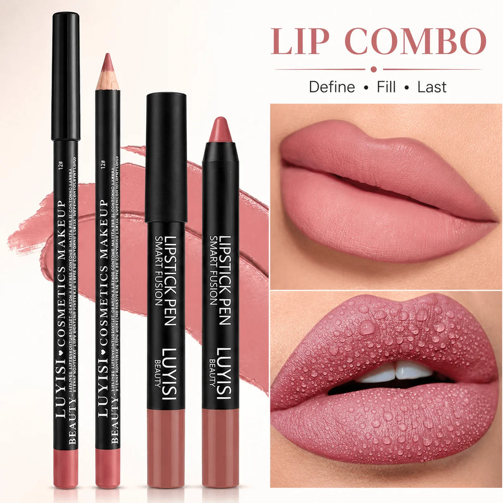 Velvet Lip Set – Matte Lip Liner & Waterproof Lipstick Pencil 2pc Lip Liner & Lipstick Set QXL