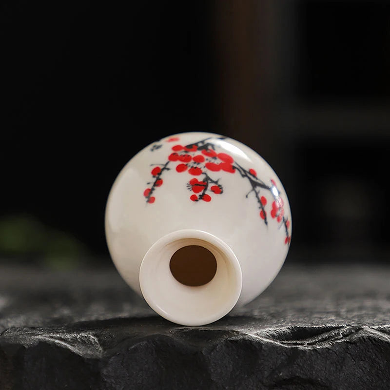 Retro Mini Chinese Ceramic Vase | White Enamel Home Décor Mini Ceramic Vase QXL