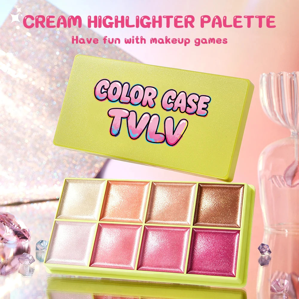 TVLV 8-Color Shimmer Highlighter Palette – Face & Eye Glow Shimmer Highlighter Palette QXL
