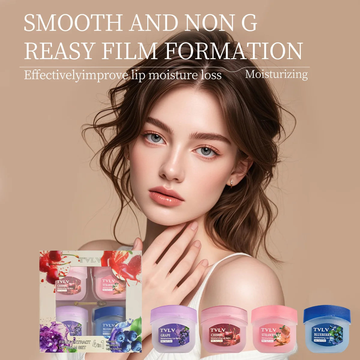 4-in-1 Fruit Lip Balm Set | Hydrating, Non-Sticky Lip Care Fruit Lip Balm Set QXL
