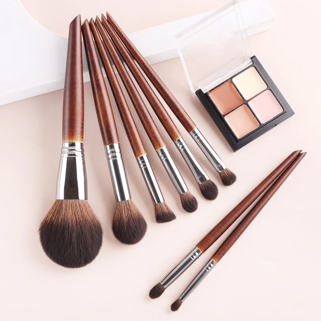 Ronshadow 8-Pc Makeup Brush Set | Wood Handle & Nylon Makeup Brush Set QXL