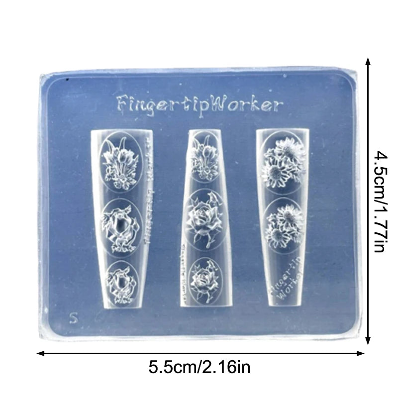 Rose & Tulip Silicone Nail Art Mold | DIY Floral 3D Design Nail Art Mold QXL
