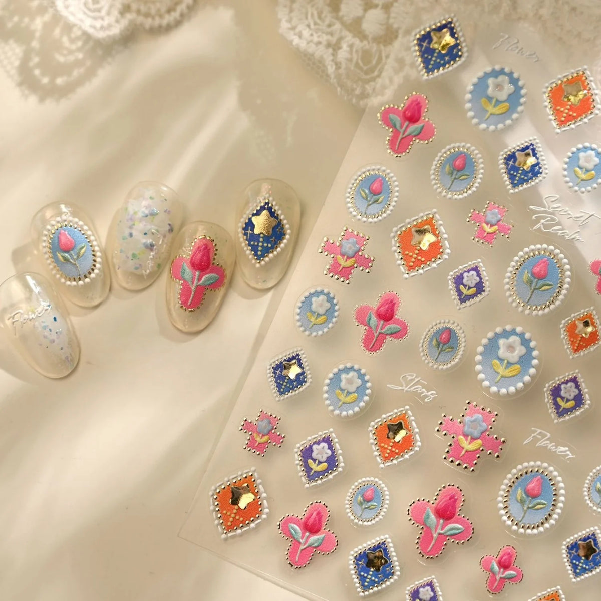 5D Floral Nail Stickers | Rose Tulip Gold Foil Vintage Decals Nail Art Stickers QXL