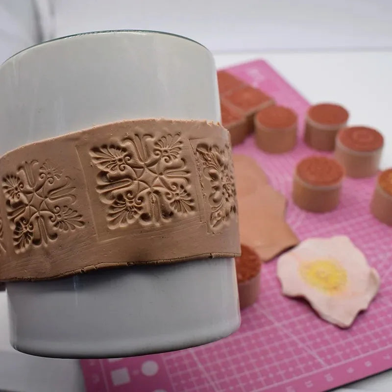 Wooden Rubber Stamp Set | Mandala Floral DIY Craft 6-Piece DIY Craft Stamp Set QXL