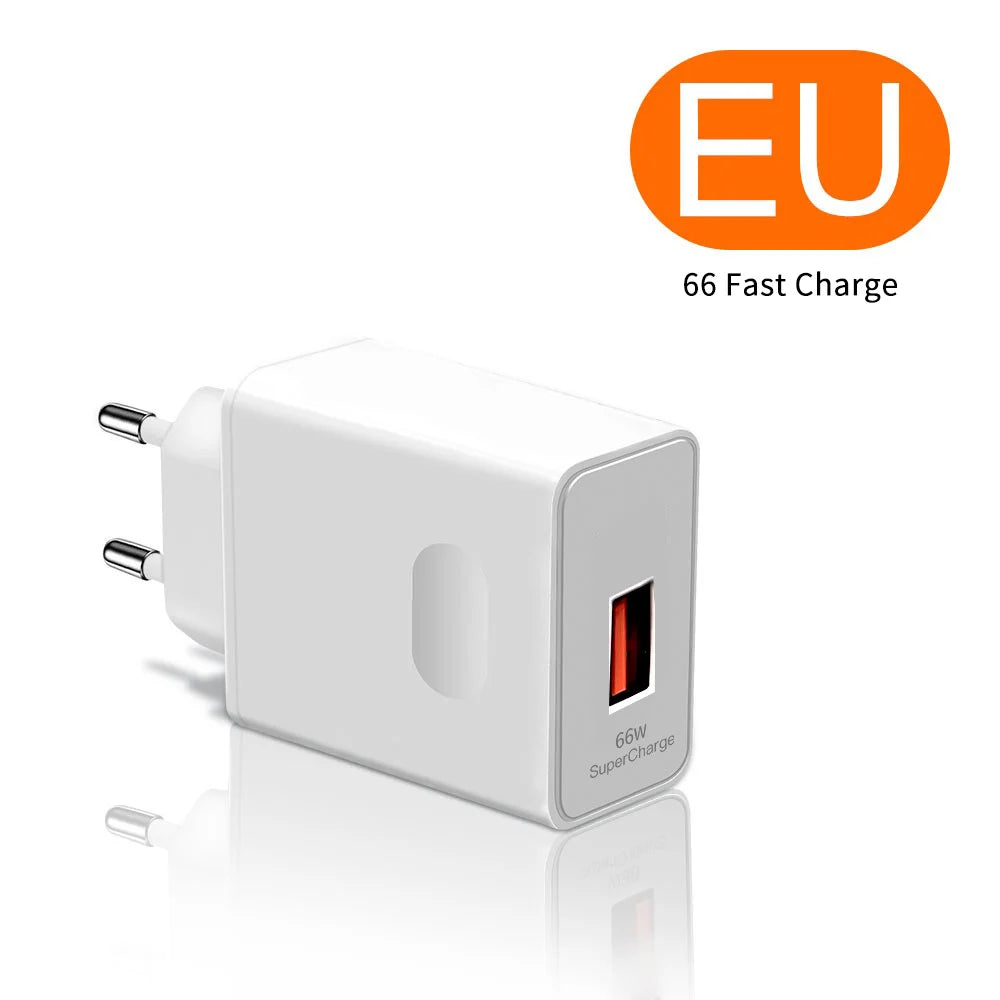 66W 6A Super Fast Wall Charger EU/US Plug + USB-C Cable Wall Charger QXL Only EU Plug