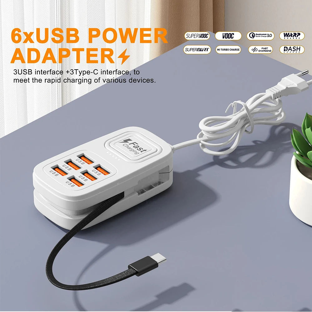6-in-1 Desktop USB Charging Station | 3 PD + 3 USB Ports USB Charging Station QXL