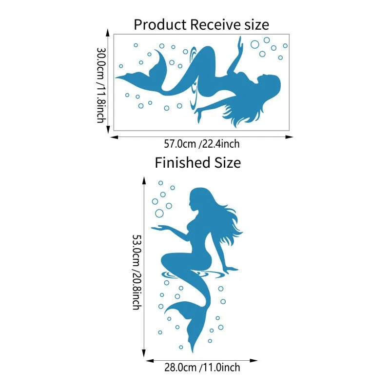 Mermaid Wall Decals Peel & Stick Ocean Stickers for Nursery Wall Decal Stickers QXL Blue