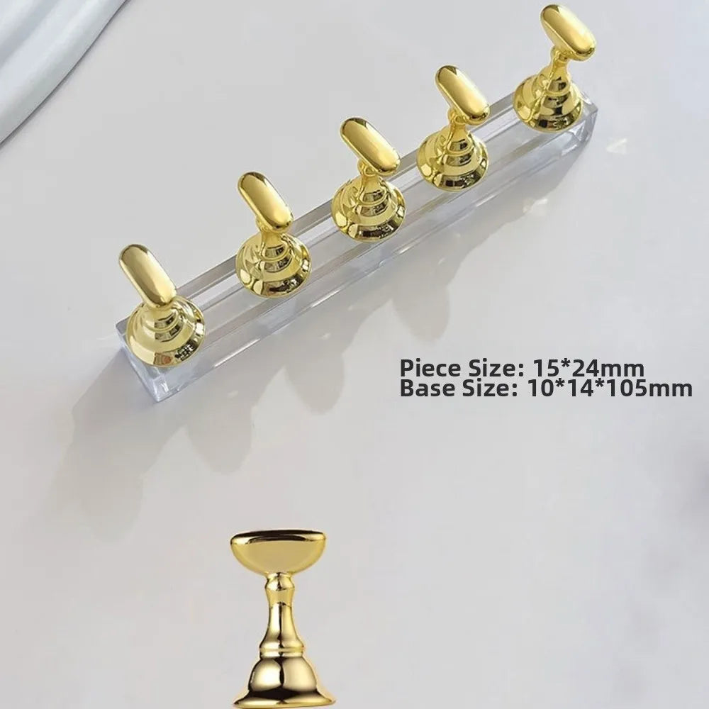 5-Pack Magnetic Nail Art Tip Holder Stand | Crystal Base Nail Tip Holder Stand QXL Gold
