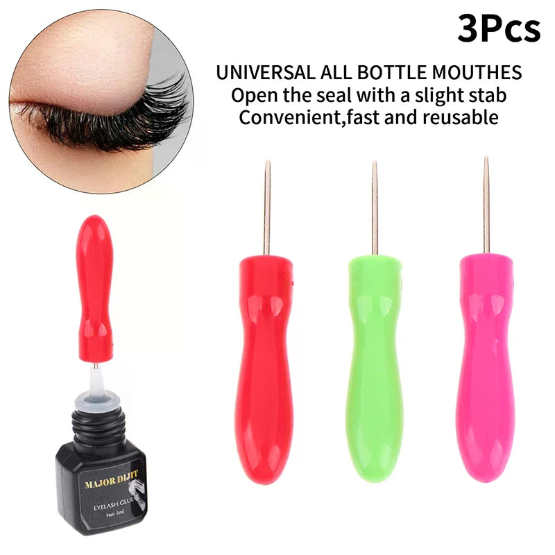 3-Pack Lash Glue Bottle Blocking Needle & Plug Cap Opener Lash Extension Tool QXL