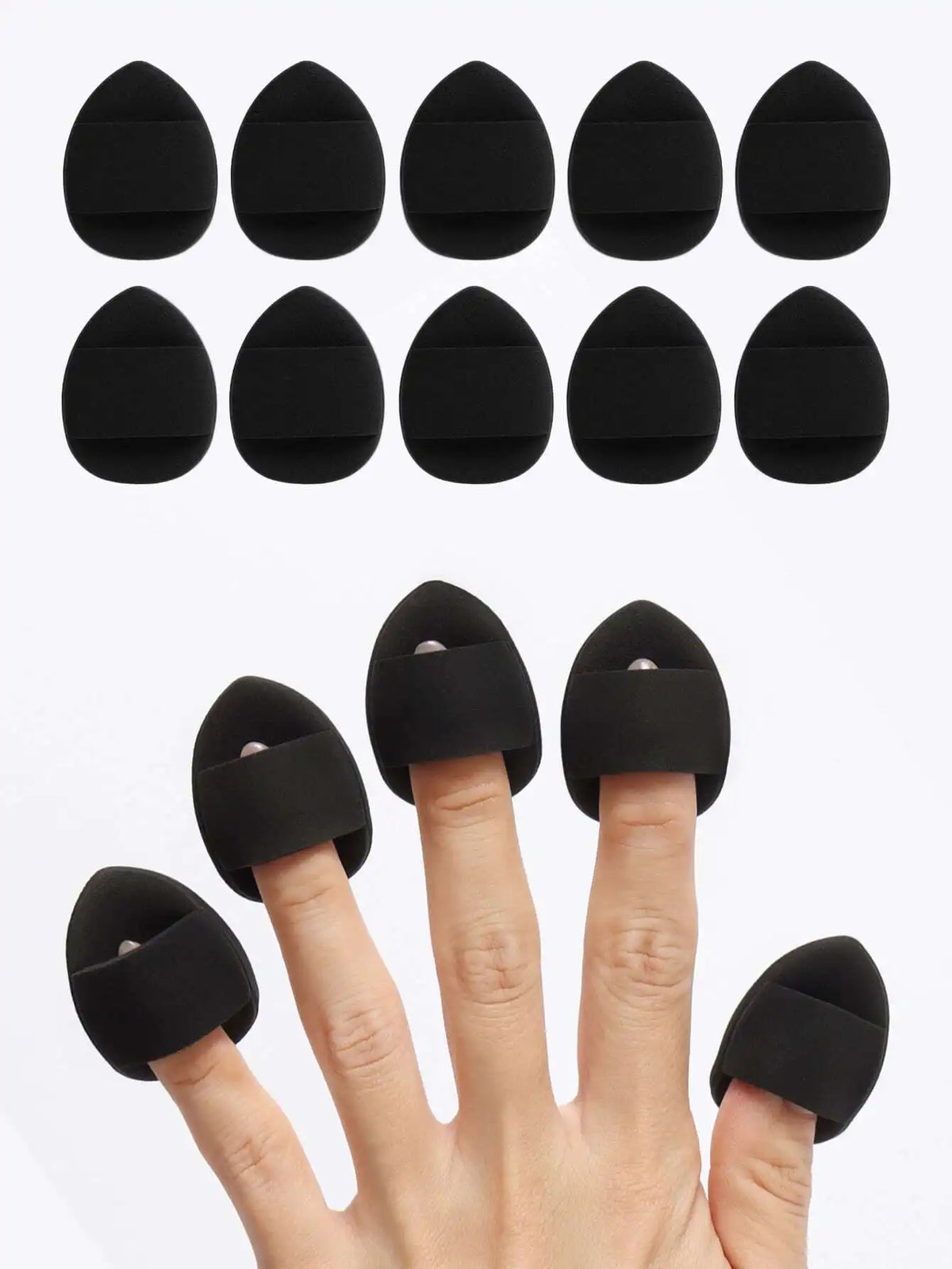 10-Pack Mini Finger Makeup Puffs | Air Cushion & Latex-Free Makeup Puff Set QXL Black-10PCS