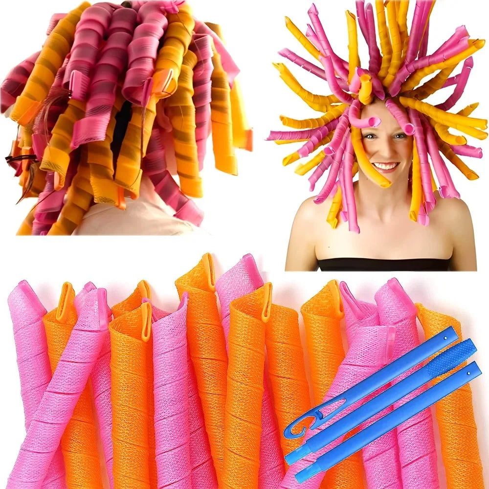 12-Pack Heatless Spiral Hair Curlers | No-Heat Bendy Rollers Heatless Hair Curlers QXL