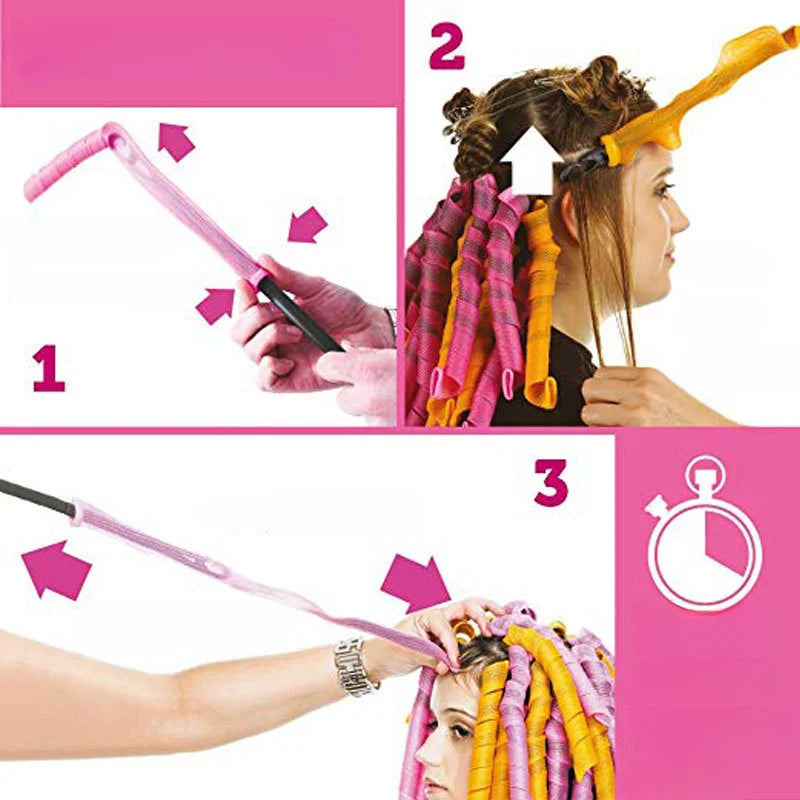 18-Pc Heatless Spiral Hair Curler Set | DIY Wave Rollers Heatless Hair Curlers QXL