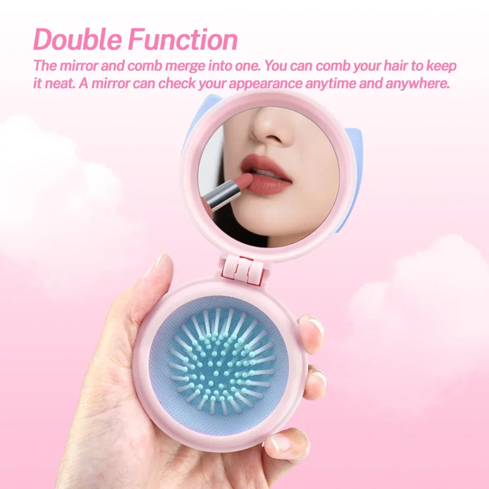 Mini Foldable Air Cushion Hair Brush with Mirror – Cute Bow Foldable Hair Brush QXL