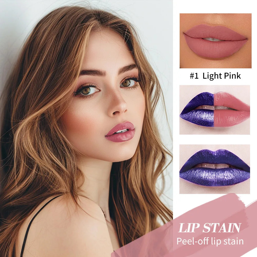 Peel-Off Metallic Lip Stain | Matte Waterproof Lip Tint Peel-Off Lip Tint QXL