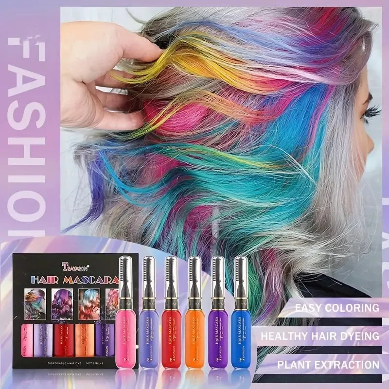 6-Pack Disposable Hair Dye Combs | Washable Temp Color Set Temporary Hair Color QXL