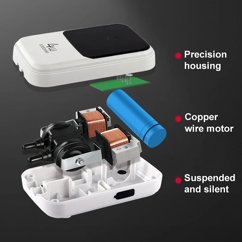 Silent 4W 8000mAh Dual-Mode Fish Tank Aerator Pump | IP67 Aquarium Aerator Pump QXL