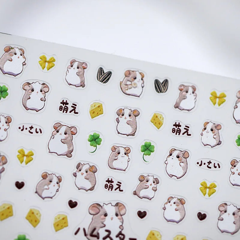 5D Kawaii Hamster Nail Art Stickers | Embossed Cartoon Decals Nail Art Stickers QXL