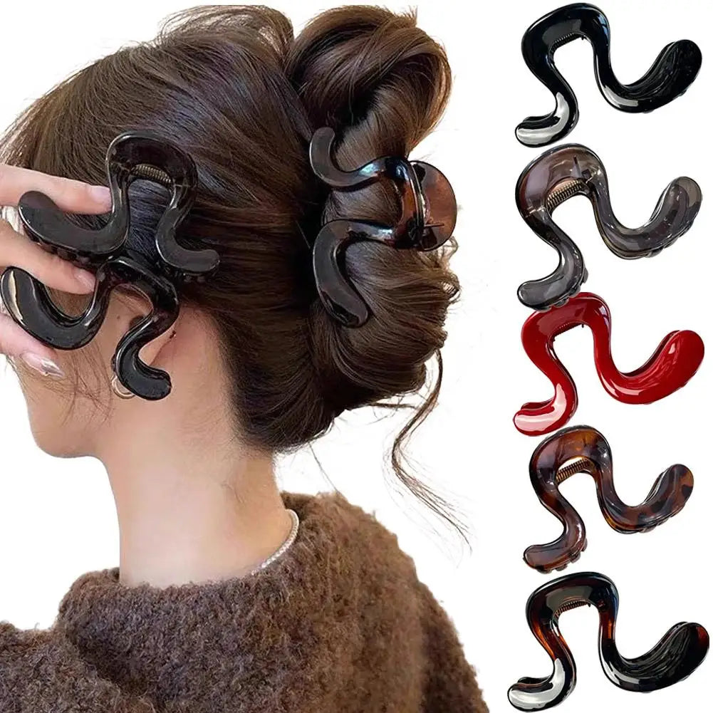 Women's S-Wave Claw Clip | Elegant Wavy Hair Catch Hair Claw Clip QXL