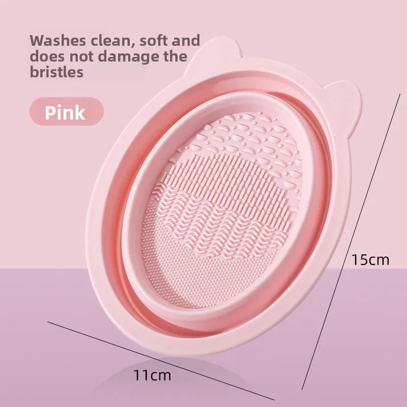 Silicone Makeup Brush Cleaning Bowl | Foldable Wash Box Brush Cleaning Bowl QXL pink