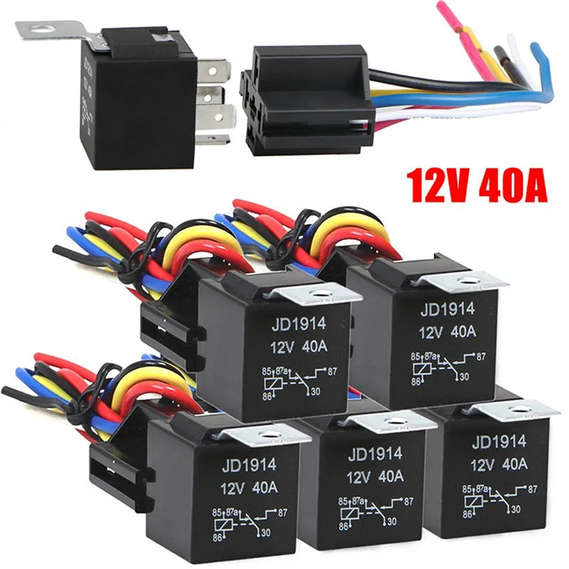 12V 40A 5-Pin Waterproof Automotive Relay with Socket Automotive Relay QXL