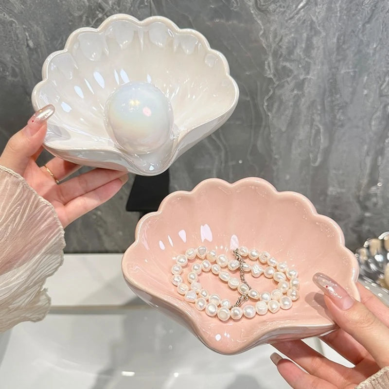 Shell Ceramic Soap Dish & Jewelry Tray | Bathroom Organizer Ceramic Soap Dish QXL