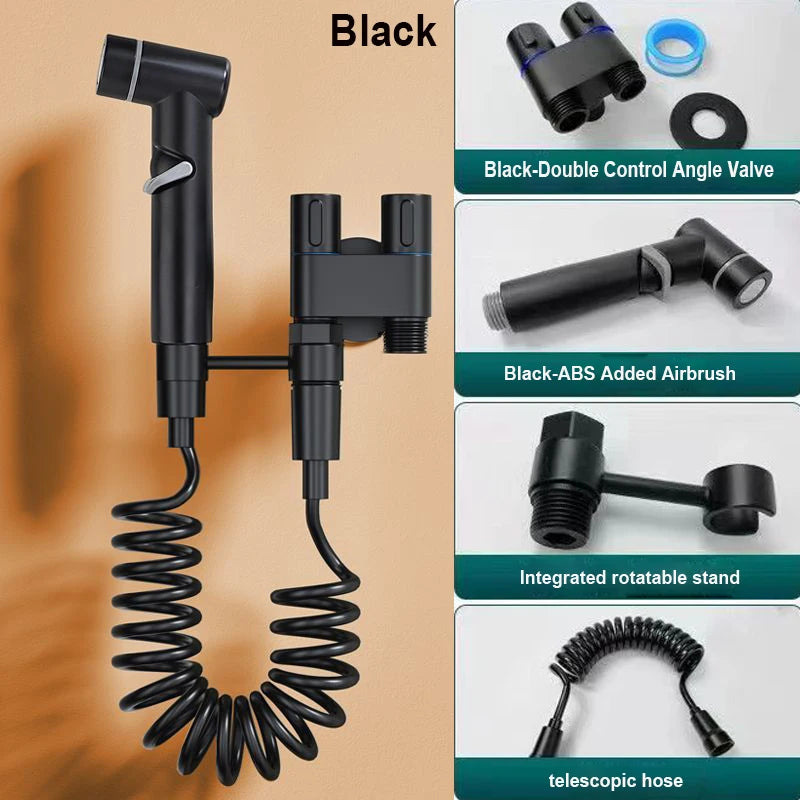 Wall-Mount Bidet Spray Gun | Dual Outlet Angle Valve Set Bidet Spray Kit QXL black suit G1/2