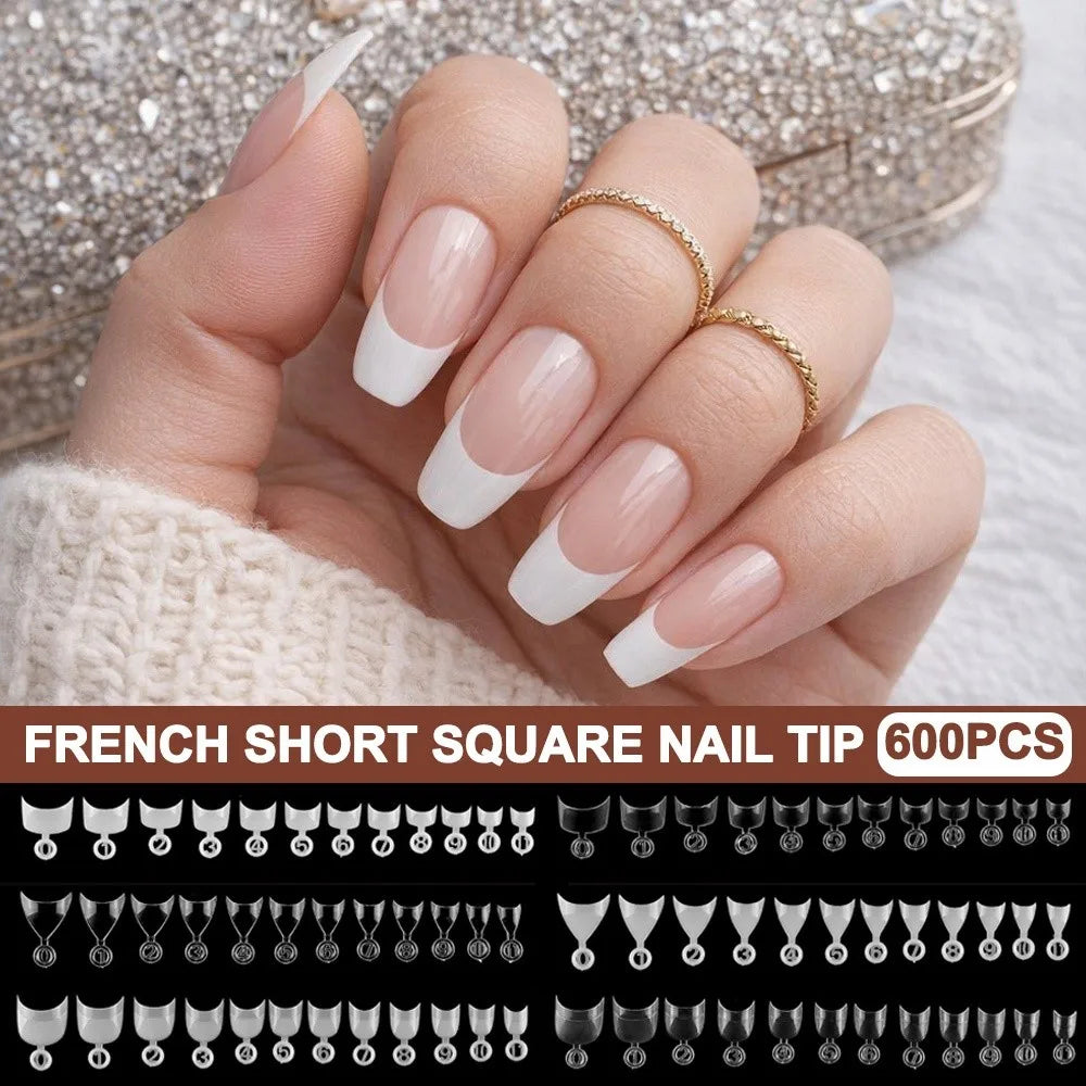 600-Pack Short Square French Nail Tips | Half Cover Press-On Press-On Nail Tips QXL