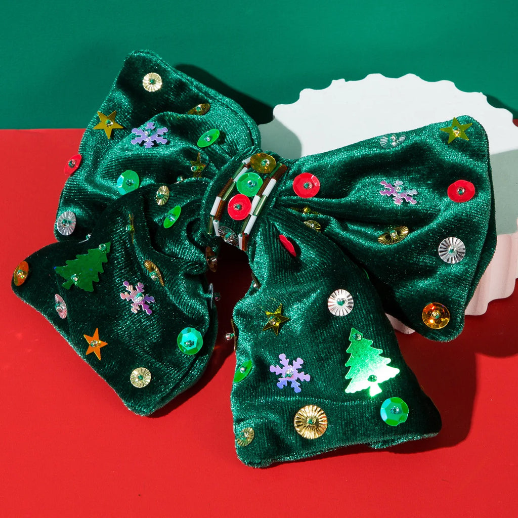 Christmas Butterfly Bow Hair Clip | Snowflake Sequin Velvet Holiday Hair Clip QXL