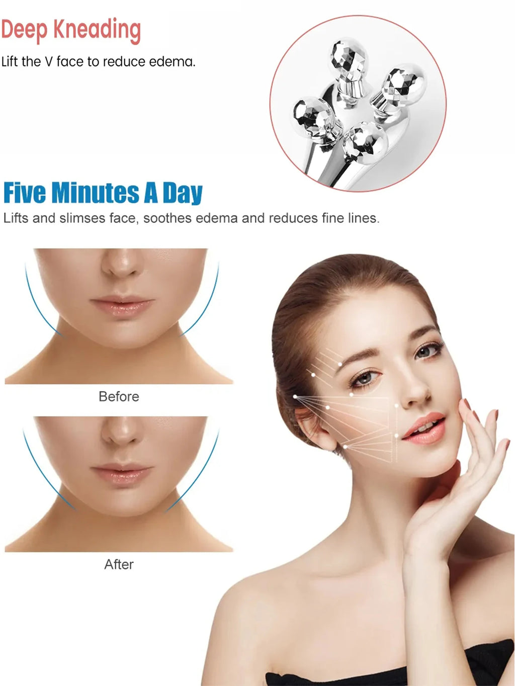4D Y-Shape Facial Roller | Face, Eye & Neck Massager Silver Facial Massage Roller QXL