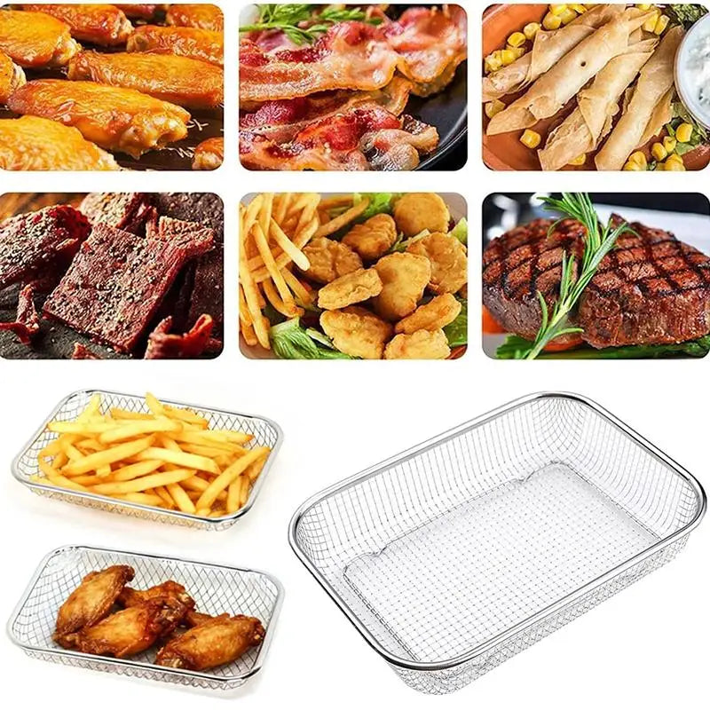 Stainless Steel Air Fryer Mesh Basket | Non-Stick Grill Tray Air Fryer Basket QXL