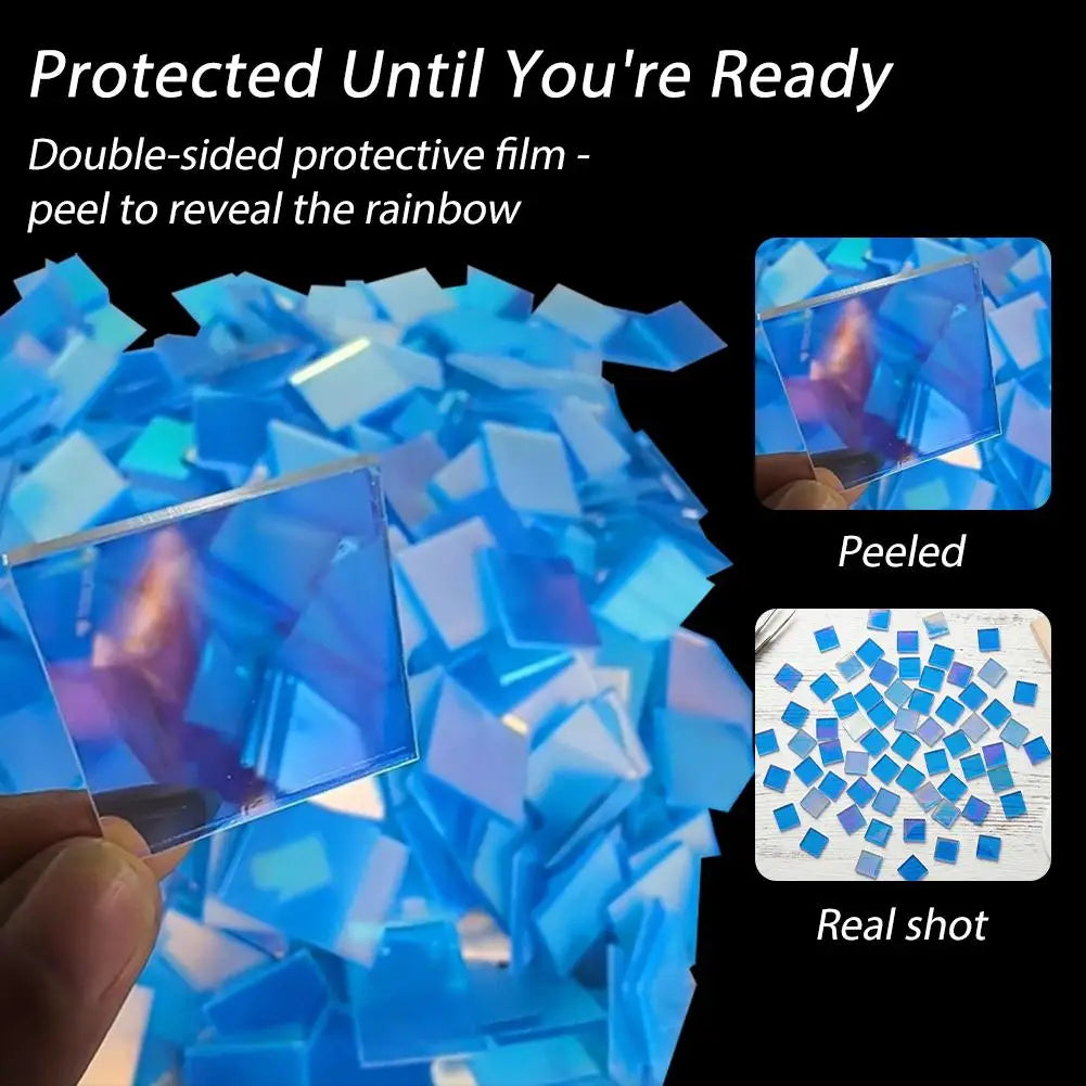 Iridescent Acrylic Square Tiles 100–300 Pcs | Holographic DIY Acrylic Craft Tiles QXL