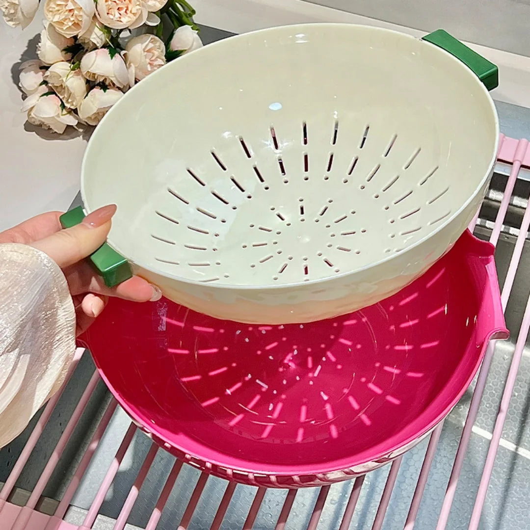 Double-Layer Fruit & Vegetable Washing Basket Tray Fruit Washing Basket QXL