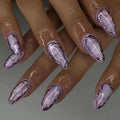 Long Almond Press-On Nails – French Leopard Purple | 24 Pcs Press-On False Nails QXL W1310