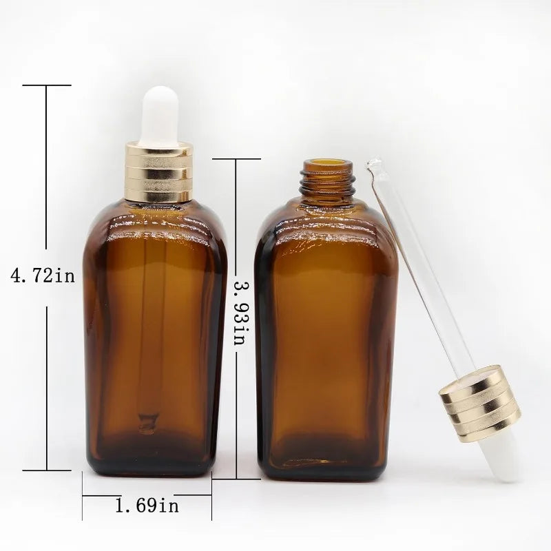 4-Pack 100ml Amber Glass Dropper Bottles | Oil & Serum Glass Dropper Bottles QXL