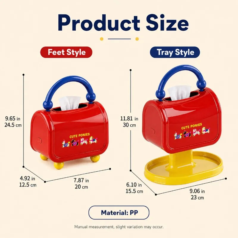 Cute Cartoon Tissue Box Holder with Handle & Storage Tray Tissue Box Holder QXL