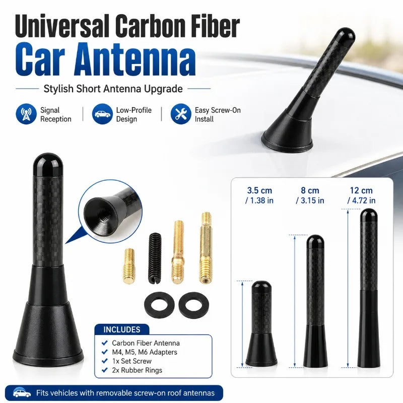 Carbon Fiber Short Car Antenna 3.5/8/12cm Screw-On Roof Aerial Car Roof Antenna QXL