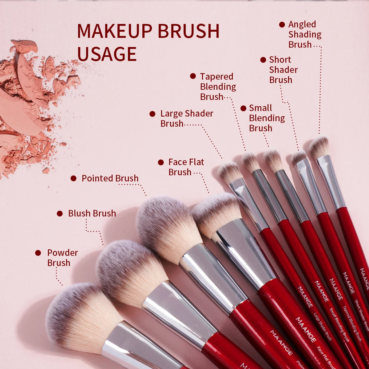 MAANGE 9-Pc Makeup Brush Set | Kabuki, Foundation & Eyeshadow Makeup Brush Set QXL