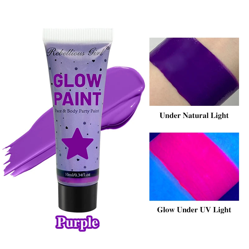 UV Glow Face & Body Paint – 8 Neon Colors, 10ml Tubes UV Body Paint QXL Purple