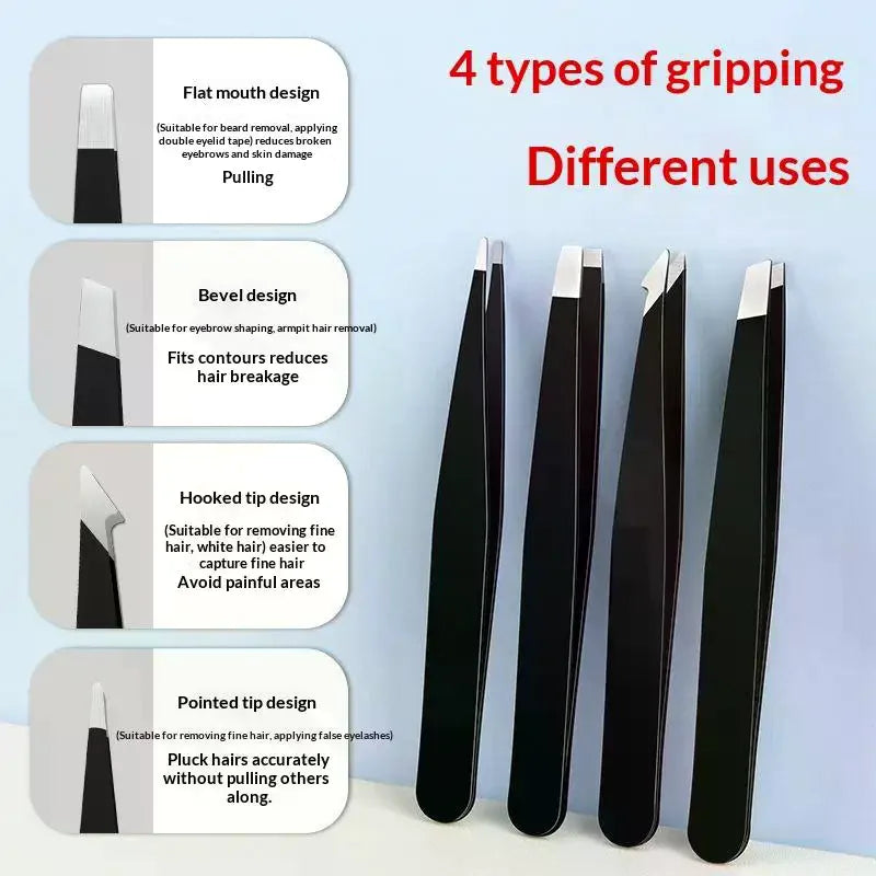 4-Piece Stainless Steel Eyebrow Tweezer Set – Slant & Flat Tip Eyebrow Tweezer Set QXL Default Title
