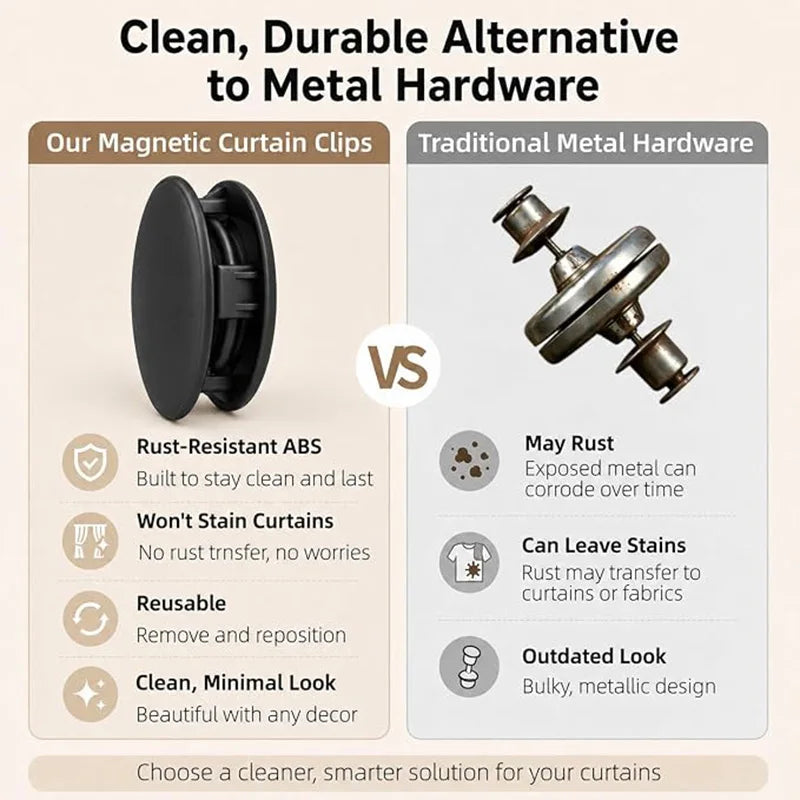 Magnetic Curtain Clips & Buckle Set – No-Drill Fasteners Curtain Magnetic Clips QXL