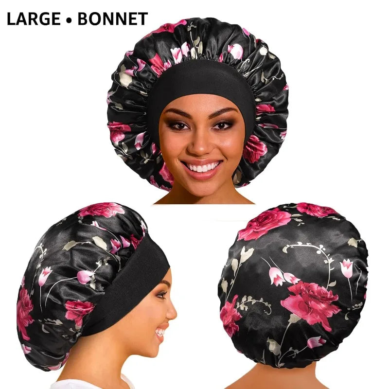 Satin Sleep Bonnet Wide Band | Curly Hair, Braids & Locs Cap Satin Sleep Bonnet QXL