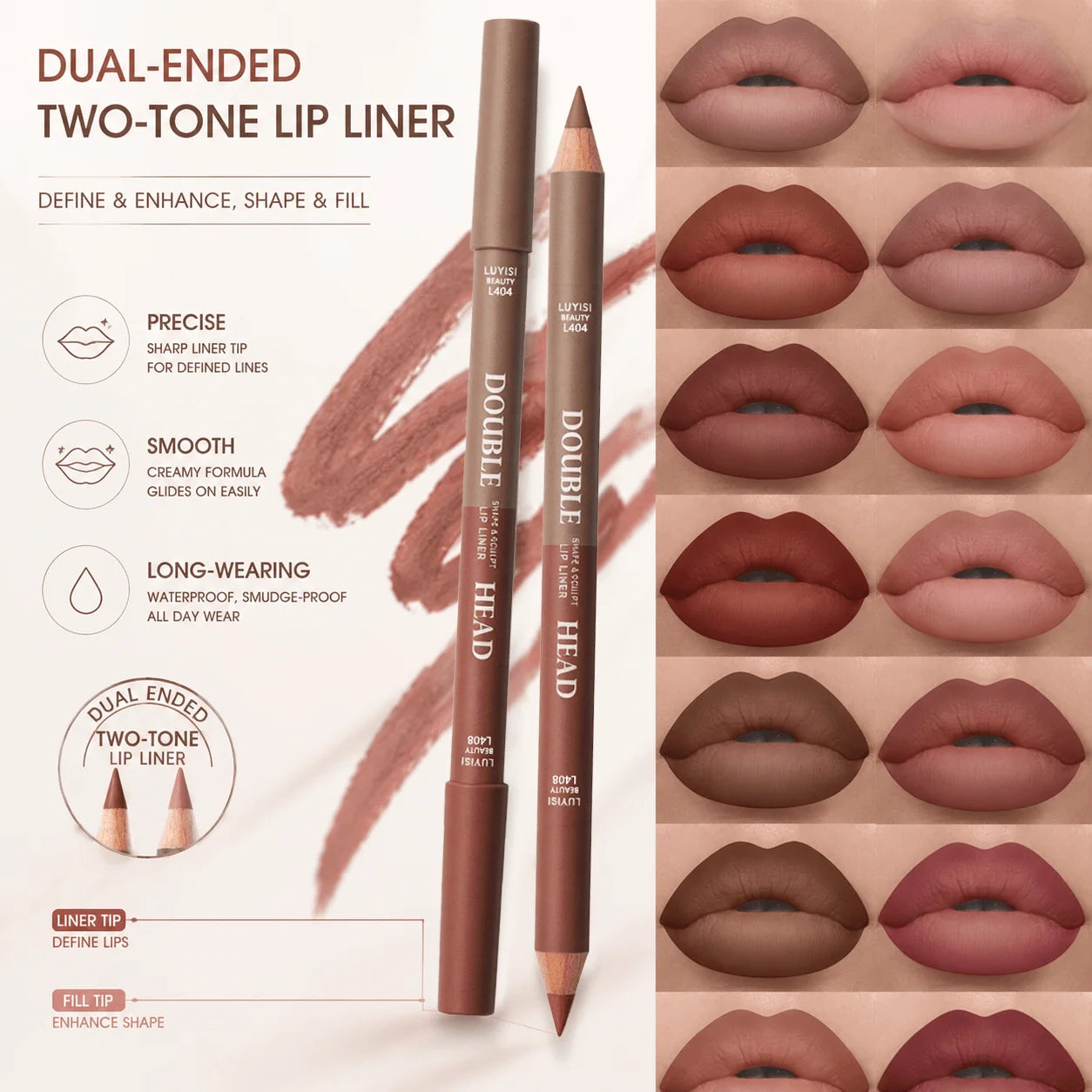 Double-Ended Matte Waterproof Lip Liner Pen | 6 Shades Lip Liner Pen QXL