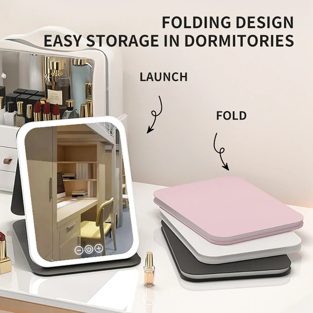 Foldable LED Makeup Mirror | 3-Color Light, Rechargeable LED Vanity Mirror QXL