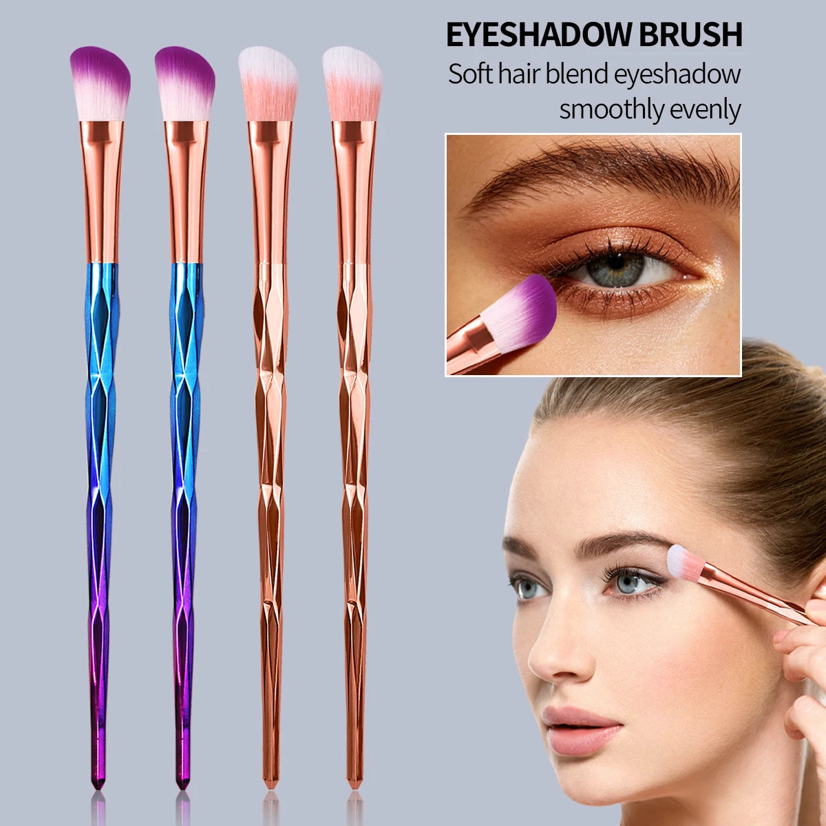 KOSSHOW 2-Pc Eyeshadow Brush Set | Diamond Handle Blue & Gold Eyeshadow Brush Set QXL