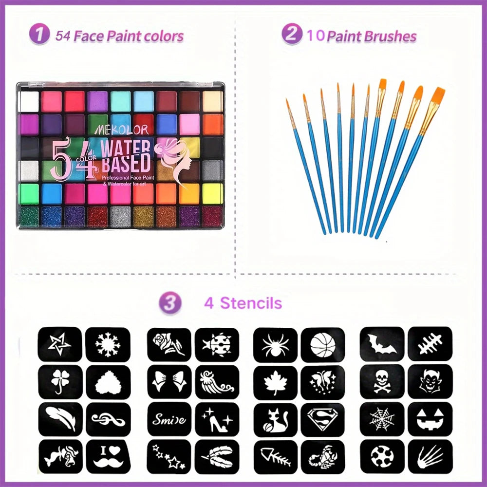 54-Color Neon UV Face & Body Paint Set – Water-Soluble Face & Body Paint QXL