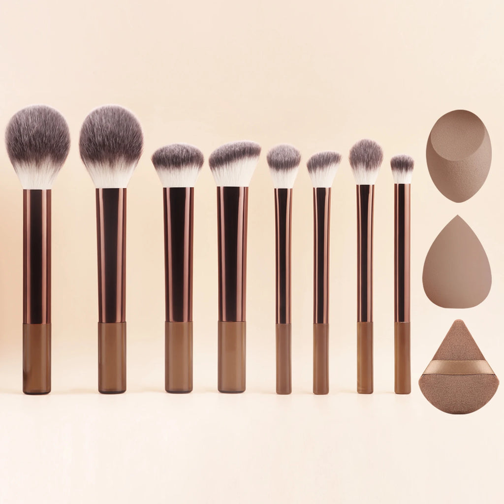 8-Pc Coffee Makeup Brush Set | Powder, Blush & Eyeshadow Kit Makeup Brush Set QXL