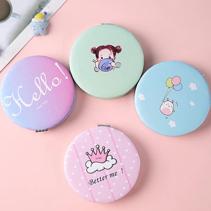 Cute Cartoon Dual-Sided Foldable Pocket Makeup Mirror Compact Makeup Mirror QXL