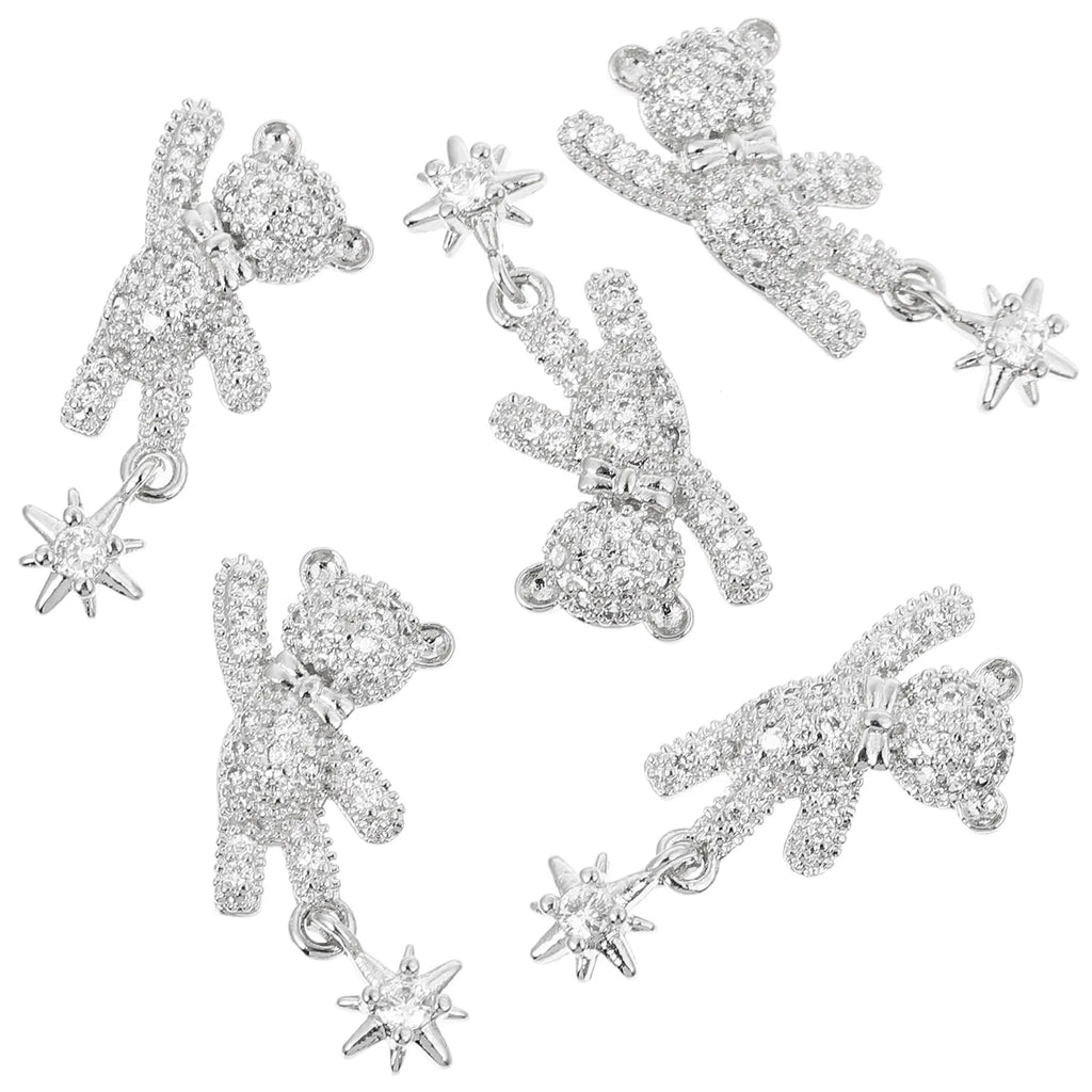 5-Pack Bear Nail Art Studs | Kawaii Zircon Bowknot Charms Nail Art Charms QXL